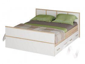 Двуспальная кровать 1,4м Сакура (дуб сонома/белый) в Кольцово - kolcovo.mebel-nsk.ru | фото