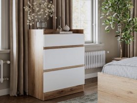 Комод 3 ящика Брауни (дуб делано/белый) в Кольцово - kolcovo.mebel-nsk.ru | фото
