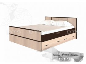 Кровать двуспальная с ящиками 1,4м Сакура (BTS) в Кольцово - kolcovo.mebel-nsk.ru | фото
