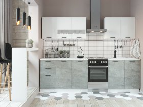 Кухонный гарнитур Дуся 2,0 м (белый глянец/цемент) в Кольцово - kolcovo.mebel-nsk.ru | фото