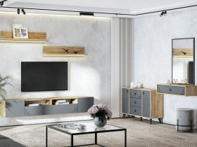 Модульная гостиная Байкал (дуб крафт золотой/графит) в Кольцово - kolcovo.mebel-nsk.ru | фото