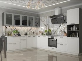 Модульная кухня Глэдис (белый снег/лайт грей софт/корпус анкор темный) в Кольцово - kolcovo.mebel-nsk.ru | фото