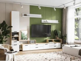 Модульная стенка Санса (дуб сонома/белый) в Кольцово - kolcovo.mebel-nsk.ru | фото