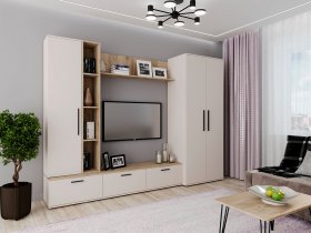 Модульная стенка Верона (сатин/дуб крафт серый) в Кольцово - kolcovo.mebel-nsk.ru | фото