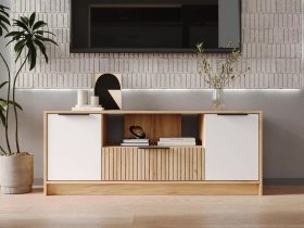 Тумба под ТВ  ТМ-001 Ивис (дуб крафт золотой/белый) в Кольцово - kolcovo.mebel-nsk.ru | фото